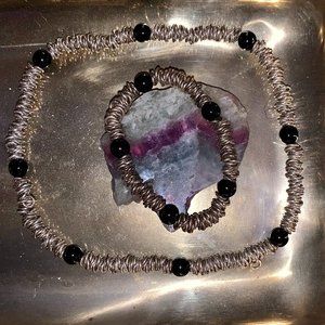 Hand Made Sterling Silver with black onyx beads, Necklace and bracelet. Anklet s